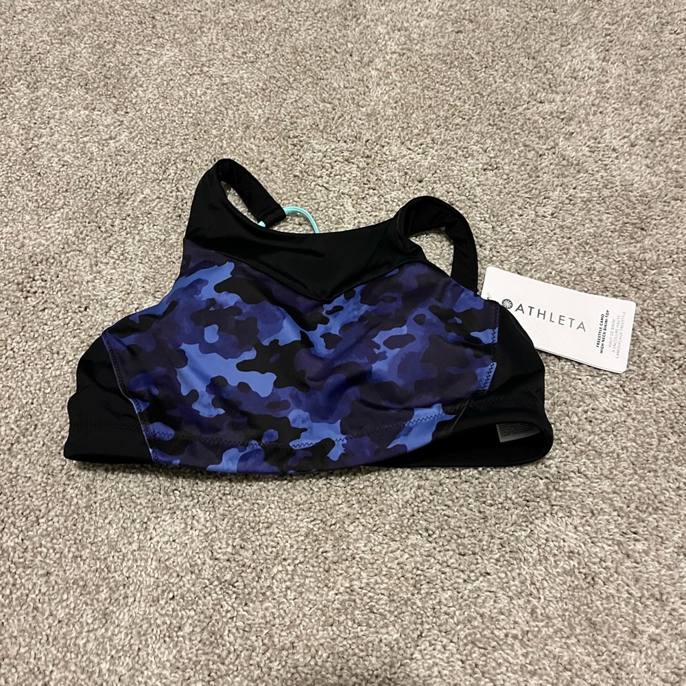 Athleta Women's Black and Blue Camo Bikini Top